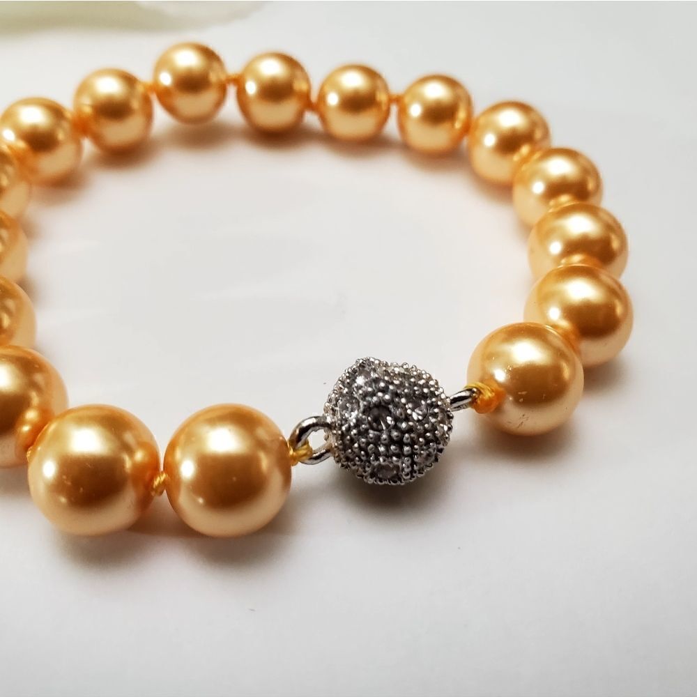 Gold 10mm South Sea Shell Pearls 4 Pc Set Earrings Bracelet  Necklace 925 Clasp - Picture 6 of 17